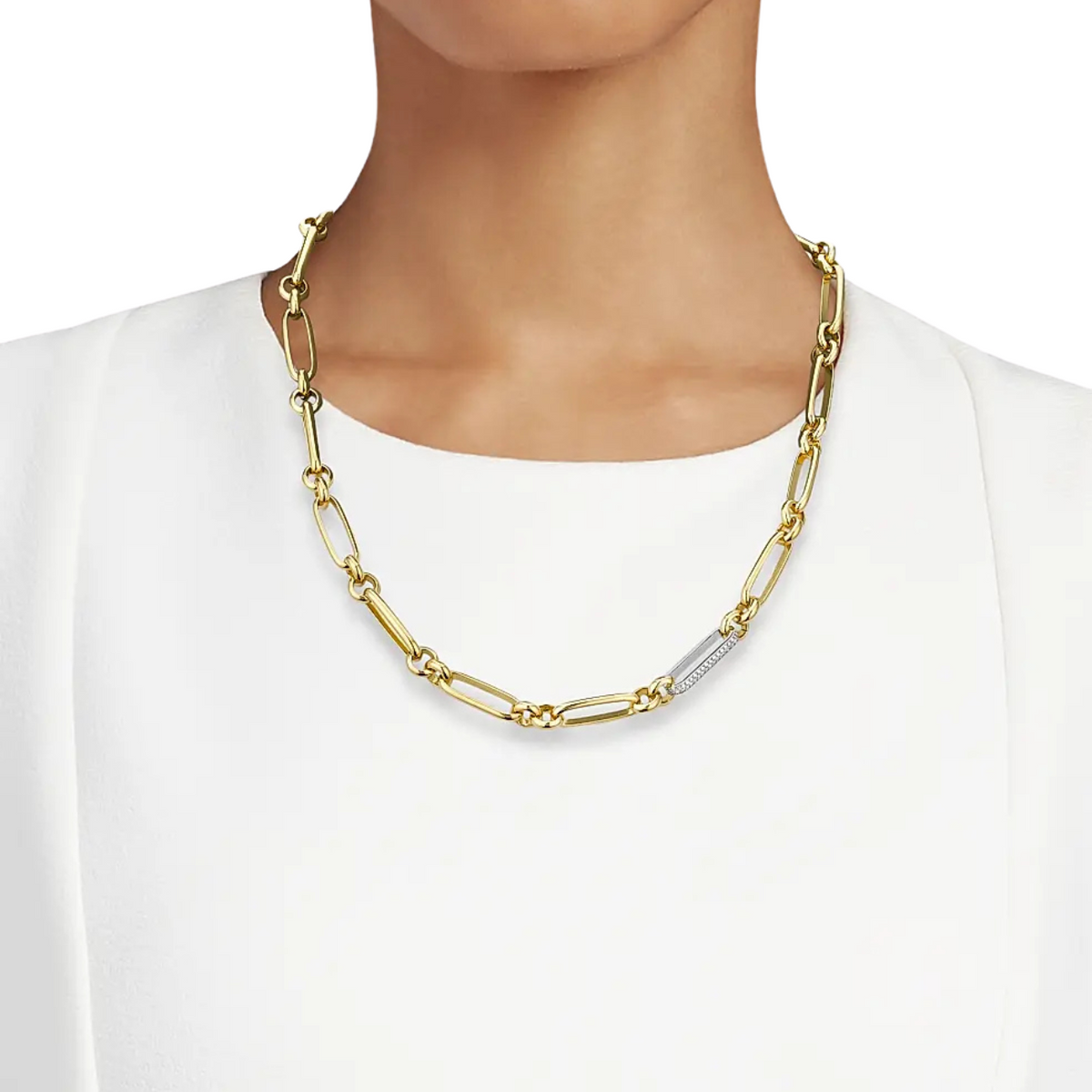 Roberto Coin - Two-Tone 18K Gold & Diamond Paper Clip Chain Necklace | Manfredi Jewels