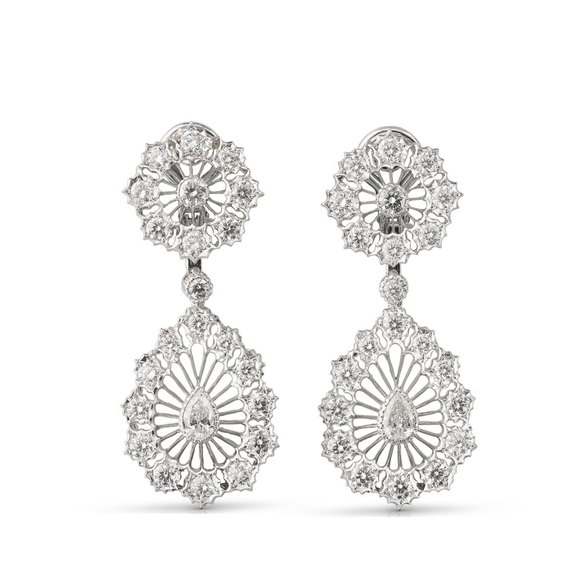 Buccellati Jewelry - Tulle 18K White Gold Drop Down Diamond Earrings | Manfredi Jewels