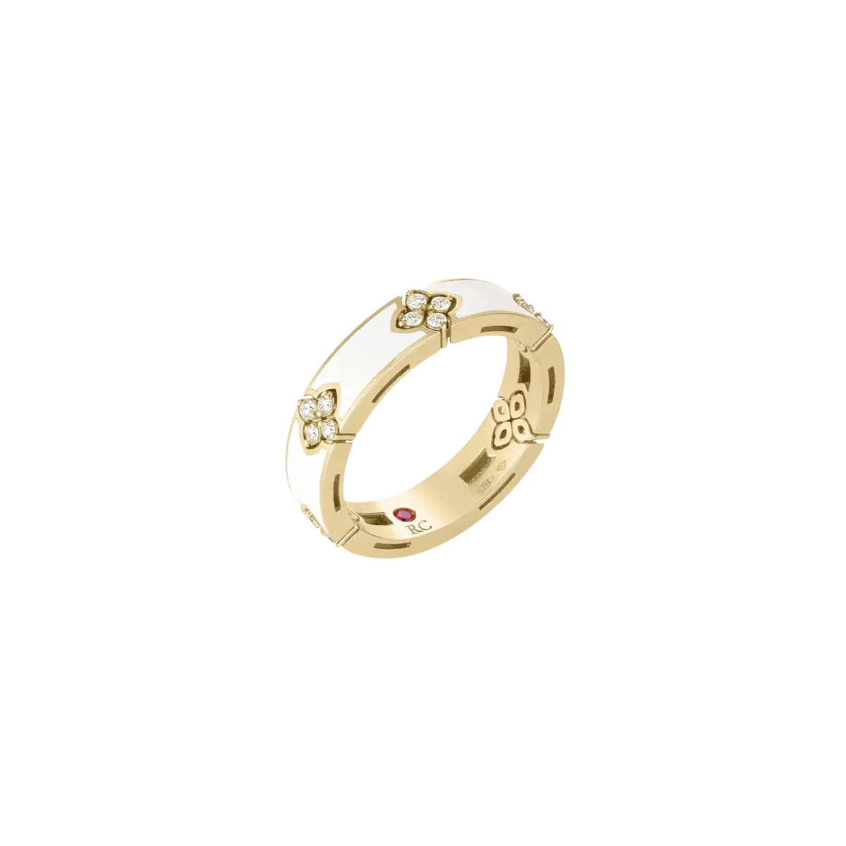 Roberto Coin Jewelry - 18K Rose Gold White Enamel & Diamond Love In Verona Ring | Manfredi Jewels