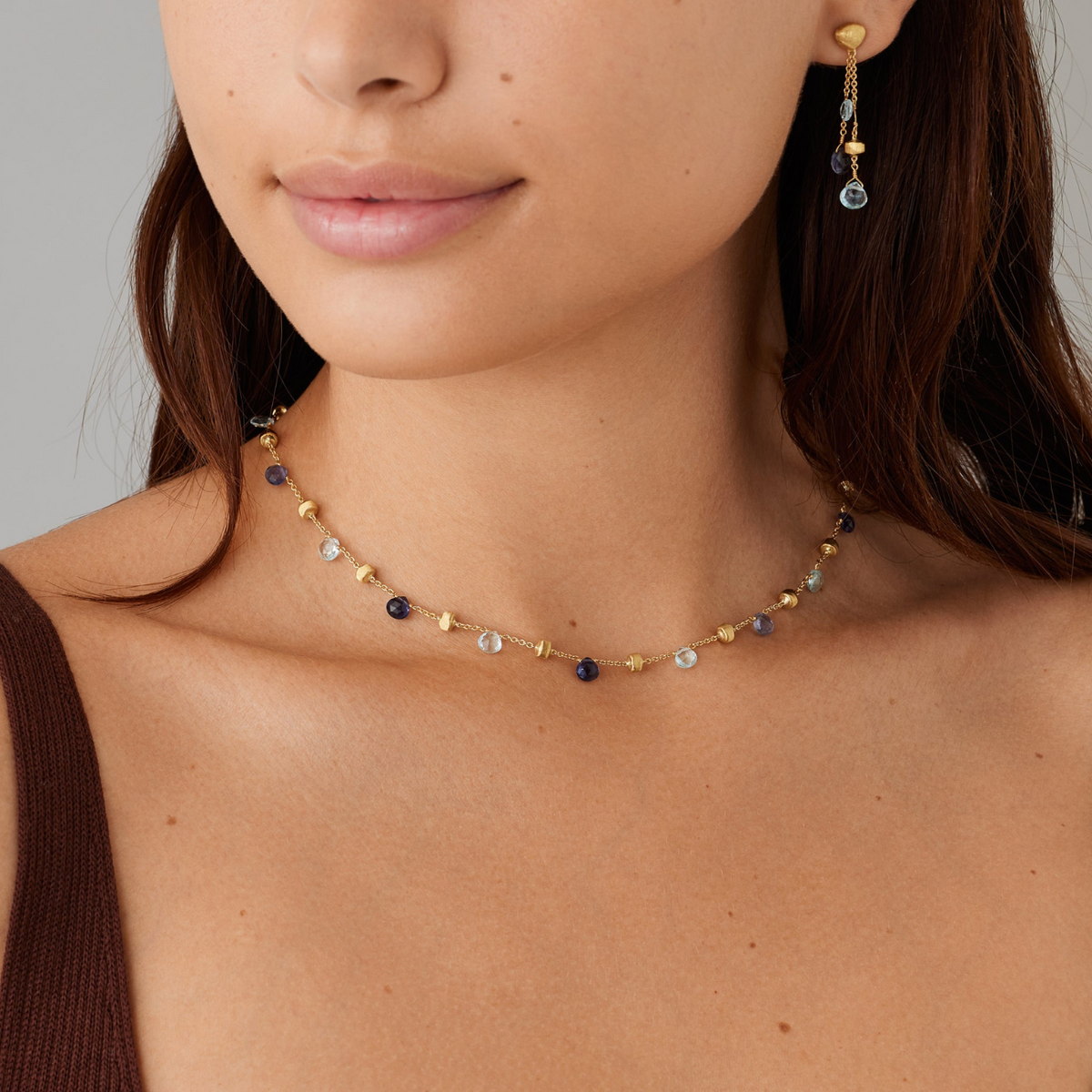 Marco Bicego Jewelry - Paradise 18K Yellow Gold Iolite & Blue Topaz Short Necklace | Manfredi Jewels