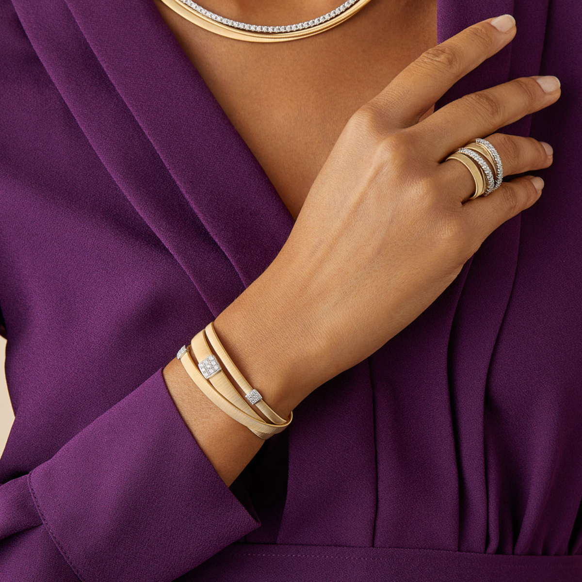 Marco Bicego Jewelry - Masai 18K Yellow & White Gold Five Row Crossover Diamond Ring | Manfredi Jewels