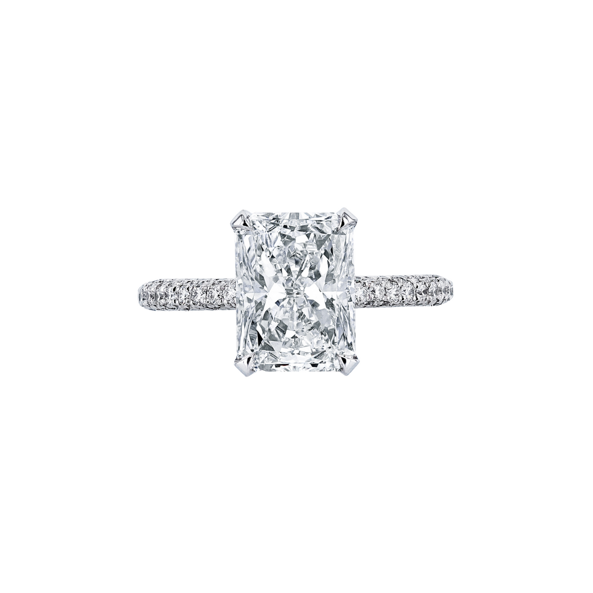 Manfredi Jewels Engagement - Platinum Radiant Cut Diamond Engagement Ring with Micropavé Shank | Manfredi Jewels