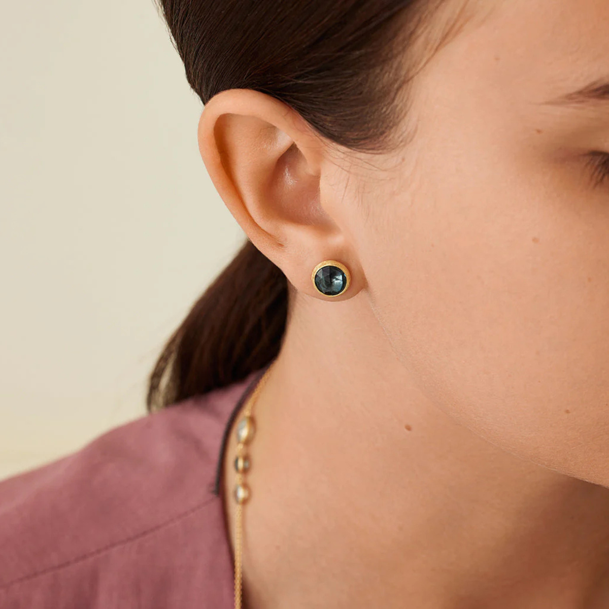 Marco Bicego Jewelry - London Blue Topaz Petite 18K Yellow Gold Stud Earrings | Manfredi Jewels