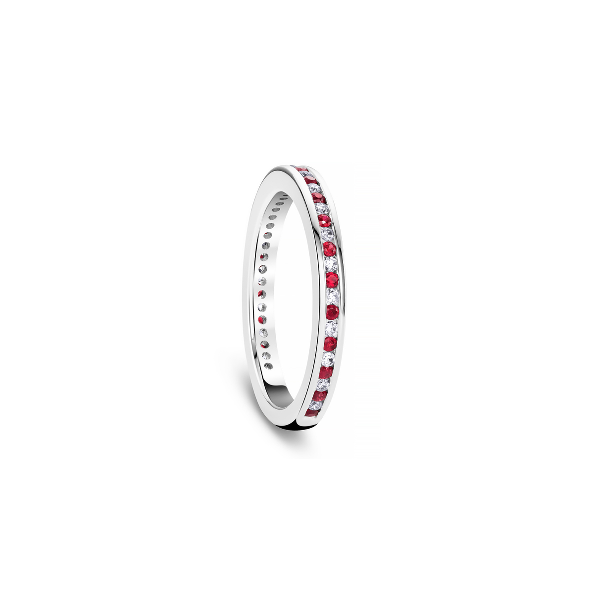 18K White Gold Diamond & Ruby Alternating Channel Set 2.25mm Band