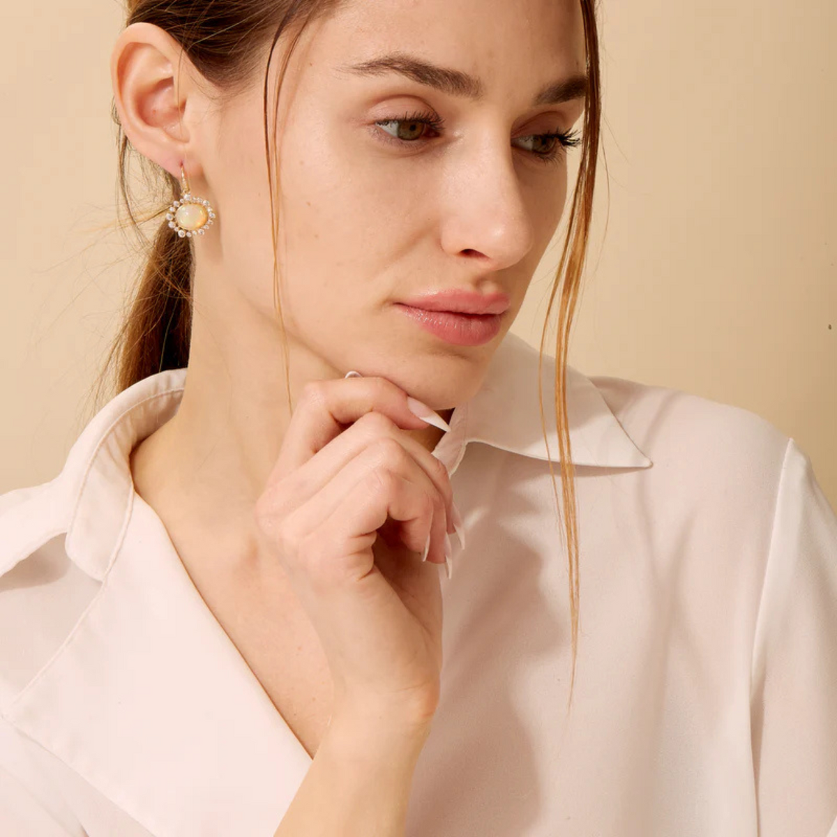 Syna Jewelry - 18K Yellow Gold Ethiopian Opal & Diamond Cluster Earrings | Manfredi Jewels