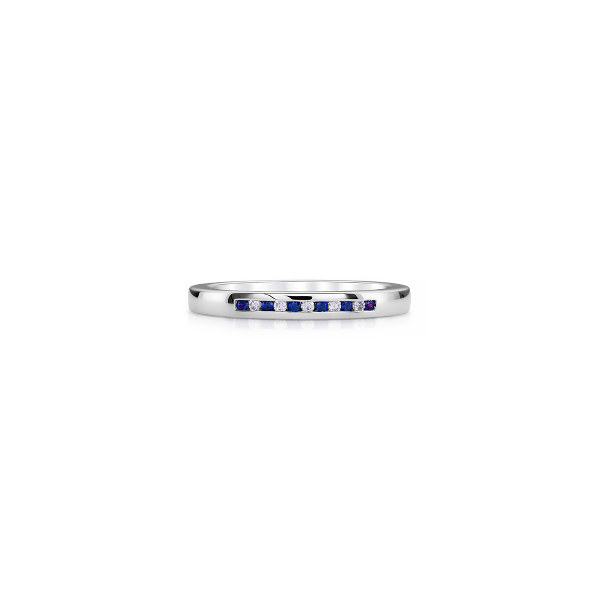 18K White Gold Diamond & Sapphire Alternating Channel Set Band
