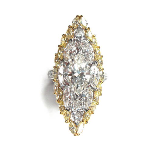 Marquise 18K White Gold Yellow & White Diamond Set Ring