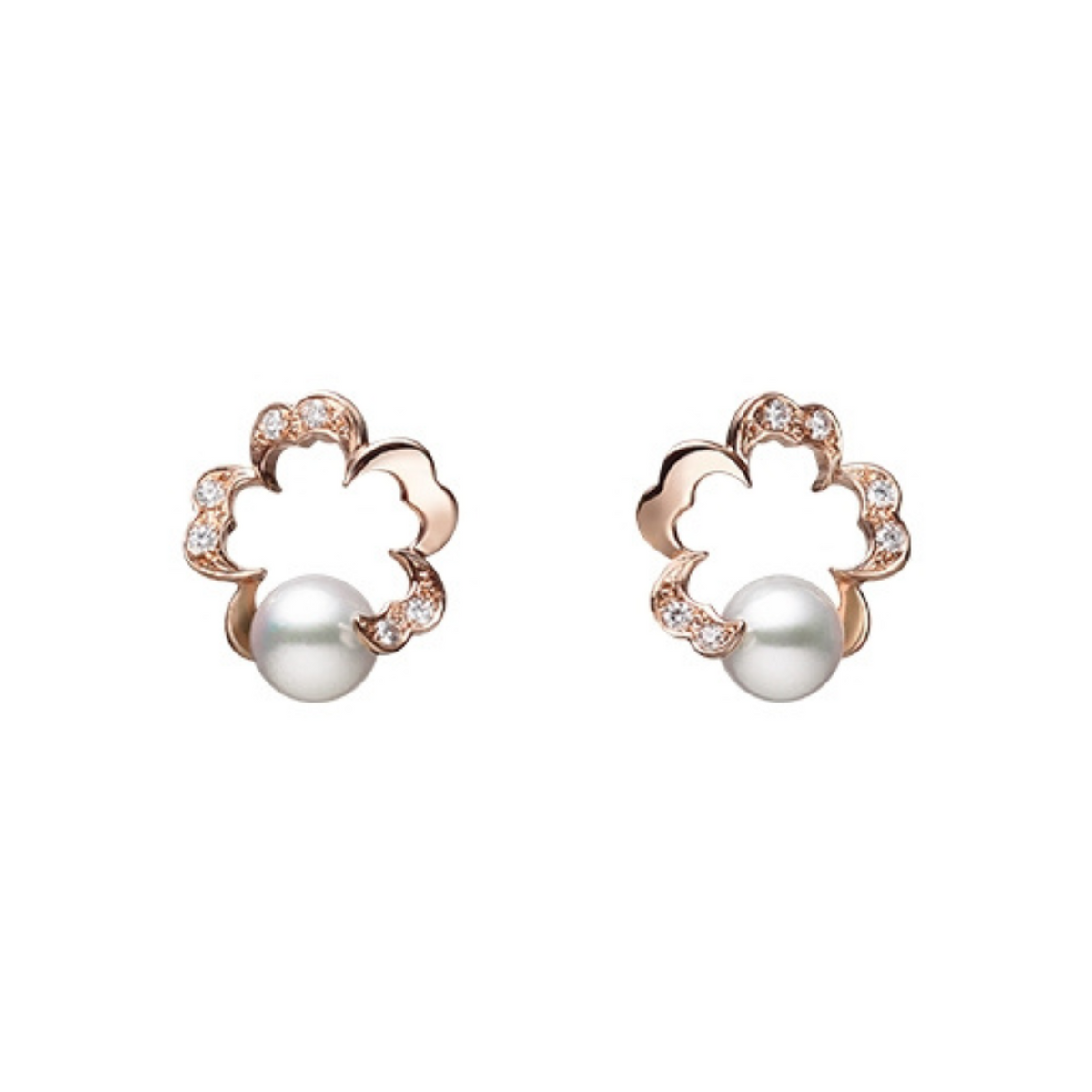 Mikimoto Jewelry - Cherry Blossom 18K Pink Gold Akoya Cultured Pearl & Diamond Earrings | Manfredi Jewels