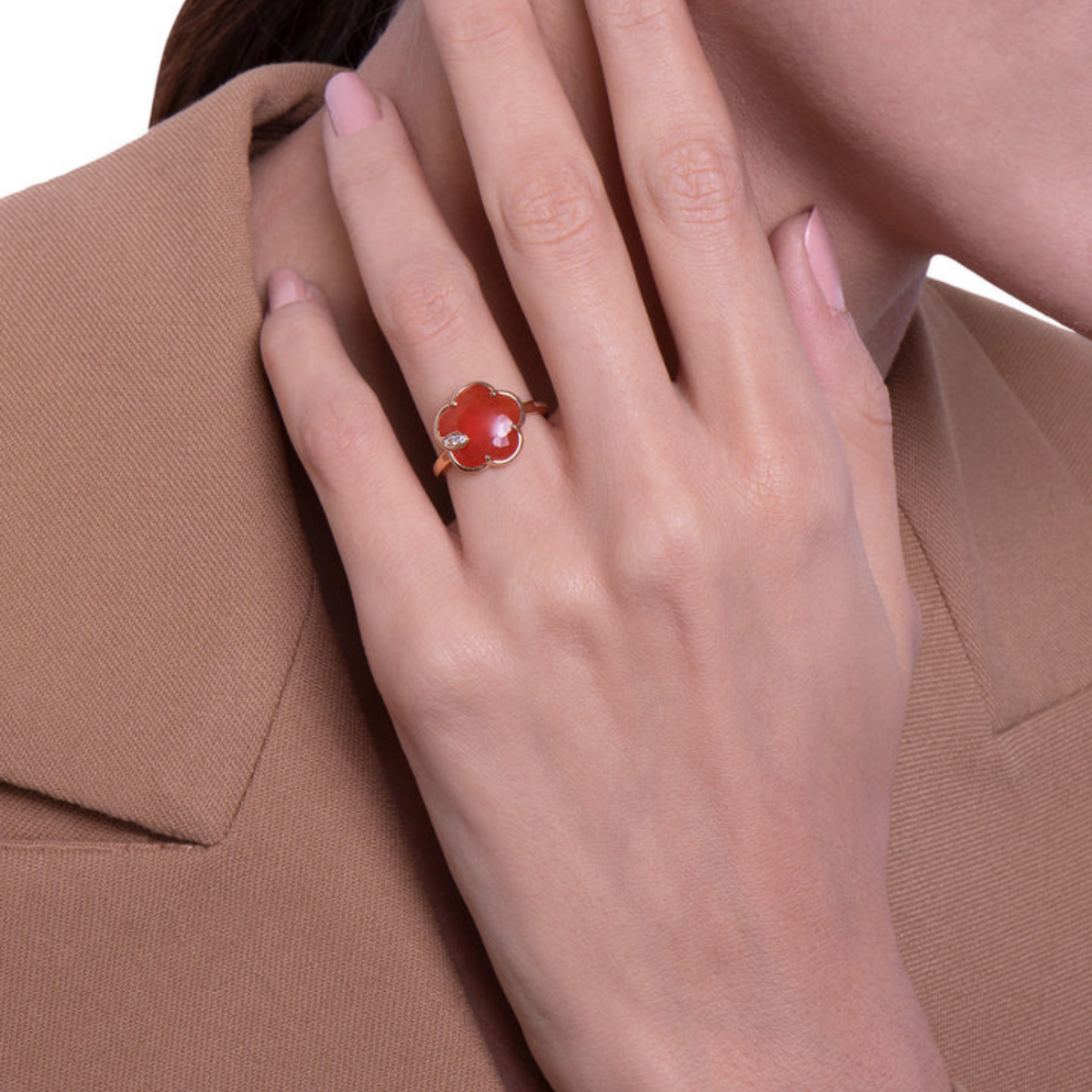 Pasquale Bruni Jewelry - Petit Joli 18K Rose Gold Carnelian & Diamond Flower Ring | Manfredi Jewels
