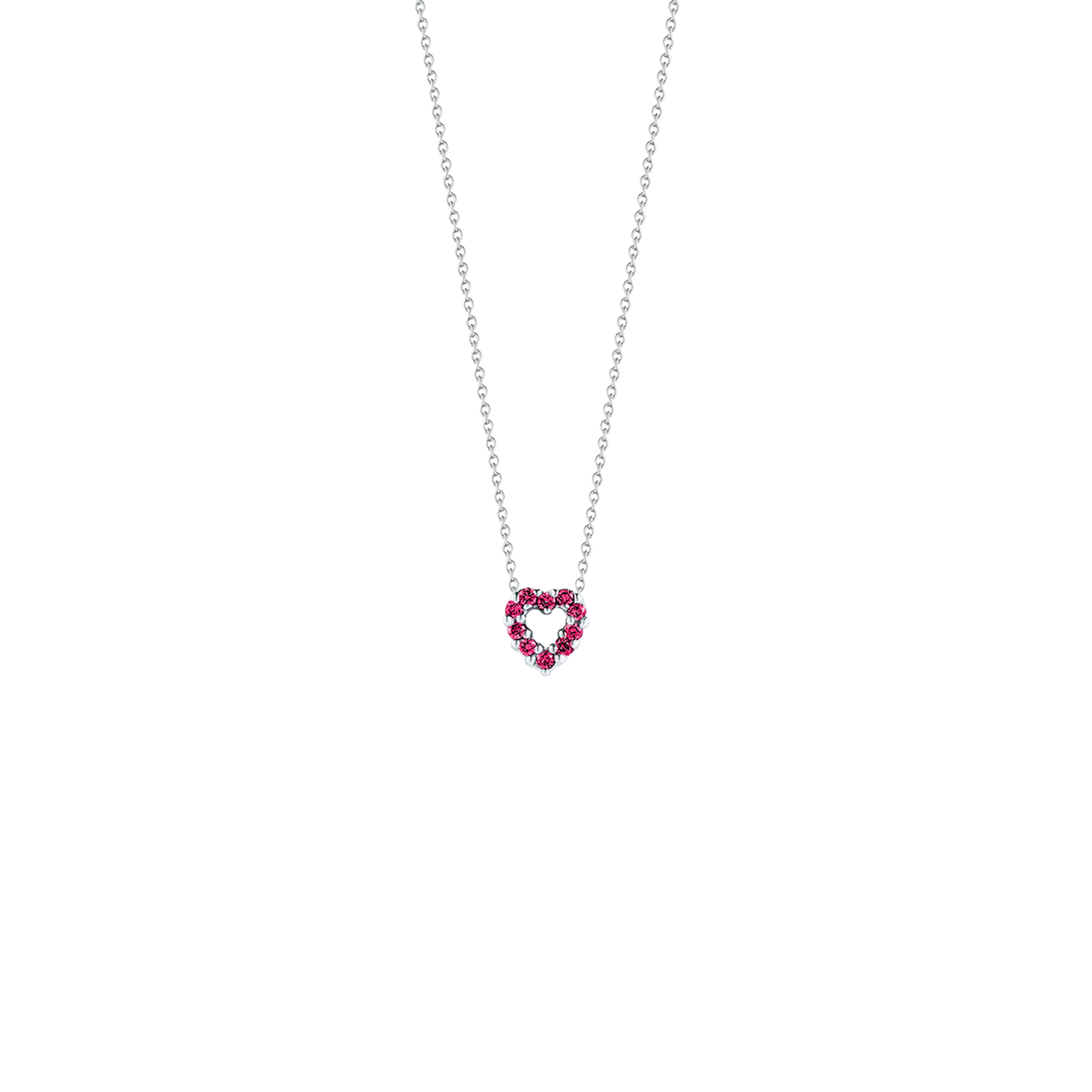 Roberto Coin Jewelry - Tiny Treasures 18K White Gold Pink Sapphire & Diamond Reversible Heart Necklace | Manfredi Jewels