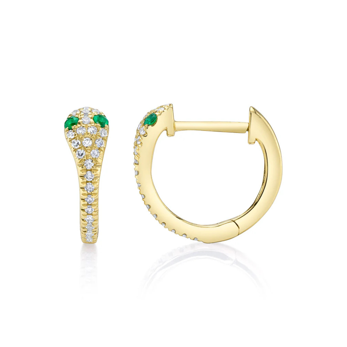 Kate 14K Yellow Gold Diamond & Emerald Snake Huggie Hoops