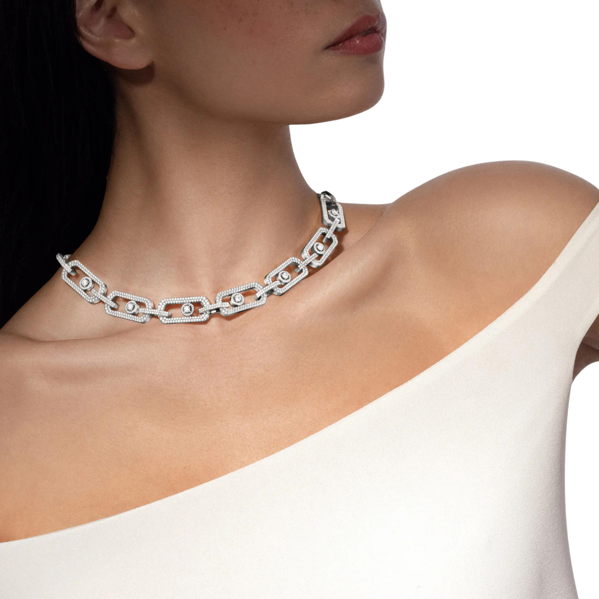 Messika Jewelry - So Move 18K White Gold XL Pavé Diamond Necklace | Manfredi Jewels