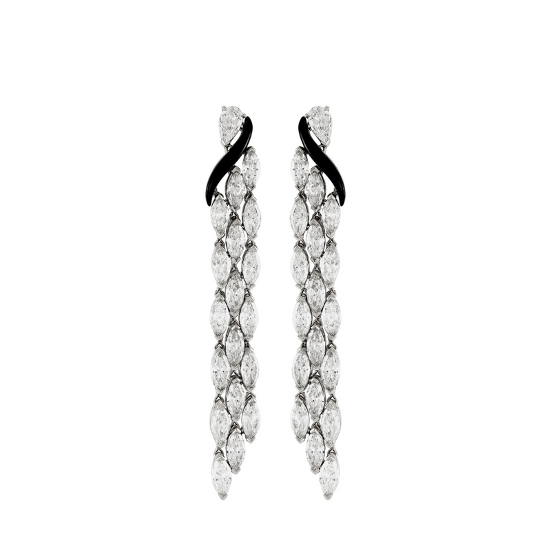 Dolce 18K White Gold Diamond & Black Ceramic Dangling Earrings