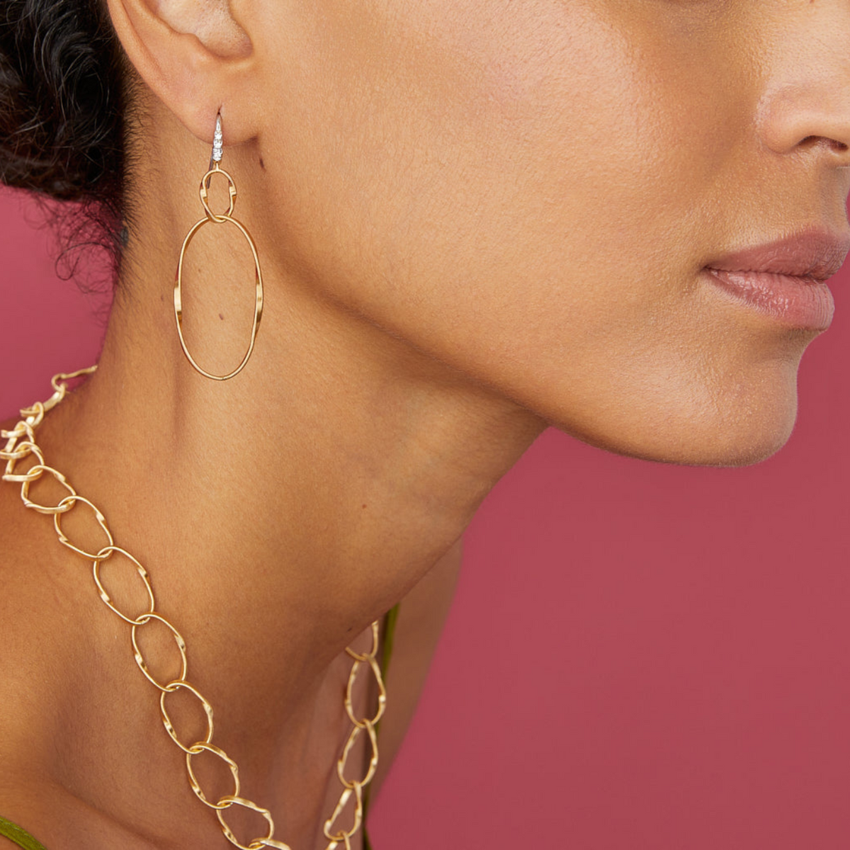 Marco Bicego Jewelry - Marrakech Onde 18K Yellow Gold Double Drop Hoop Diamond Earrings | Manfredi Jewels
