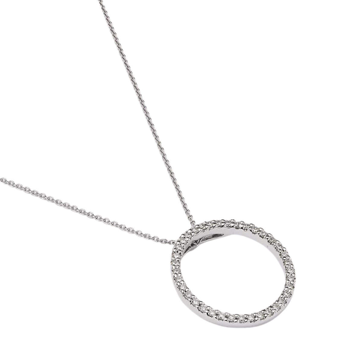 Roberto Coin Jewelry - 18K White Gold Medium Circle Pendant Necklace with Diamonds | Manfredi Jewels