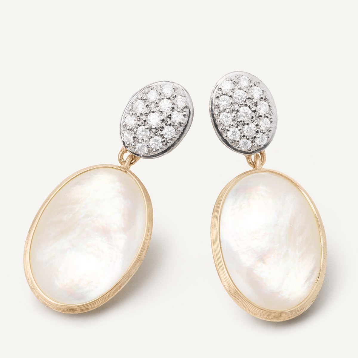 Marco Bicego Jewelry - Siviglia 18K Yellow Gold Mother of Pearl & Diamond Pavé Two Drop Earrings | Manfredi Jewels