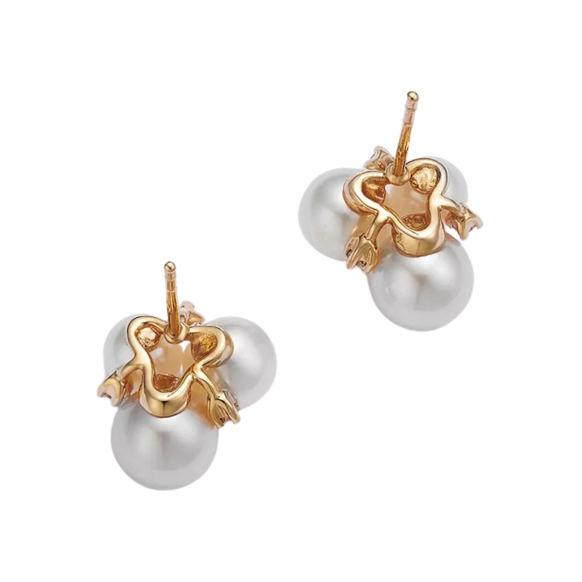 Mastoloni - Cultured Freshwater Pearl & Diamond Cluster Stud Earrings in 14K Yellow Gold | Manfredi Jewels
