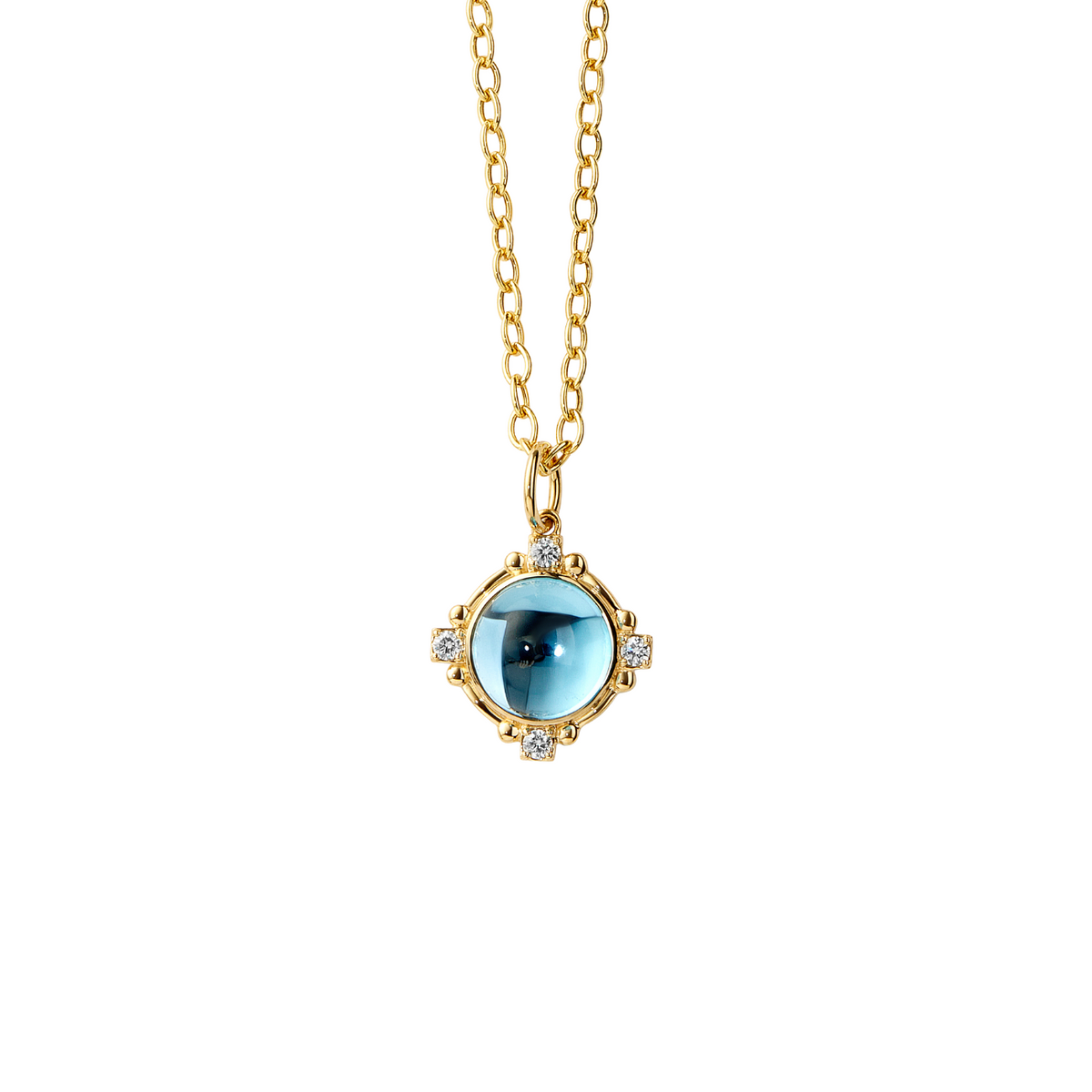 Syna Jewelry - 18K Yellow Gold Diamond & Blue Topaz Mogul Pendant | Manfredi Jewels
