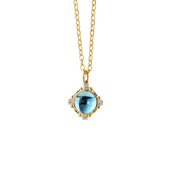 Syna Jewelry - 18K Yellow Gold Diamond & Blue Topaz Mogul Pendant | Manfredi Jewels