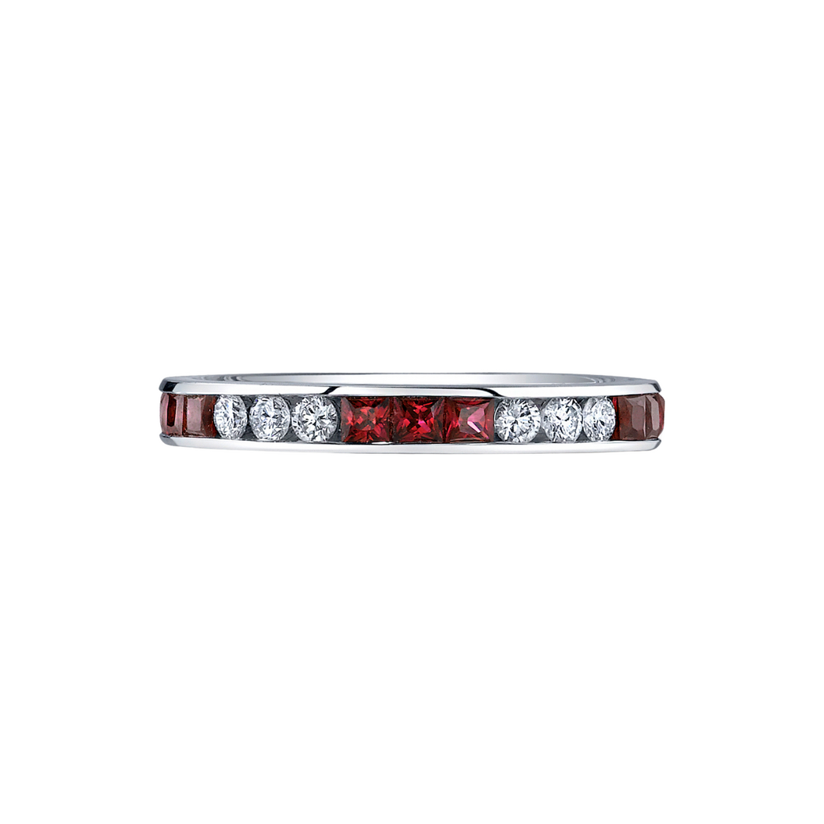 Manfredi Jewels Eternity Bands - 18K White Gold Princess Cut Ruby & Round Diamond Channel Set Eternity Band | Manfredi Jewels