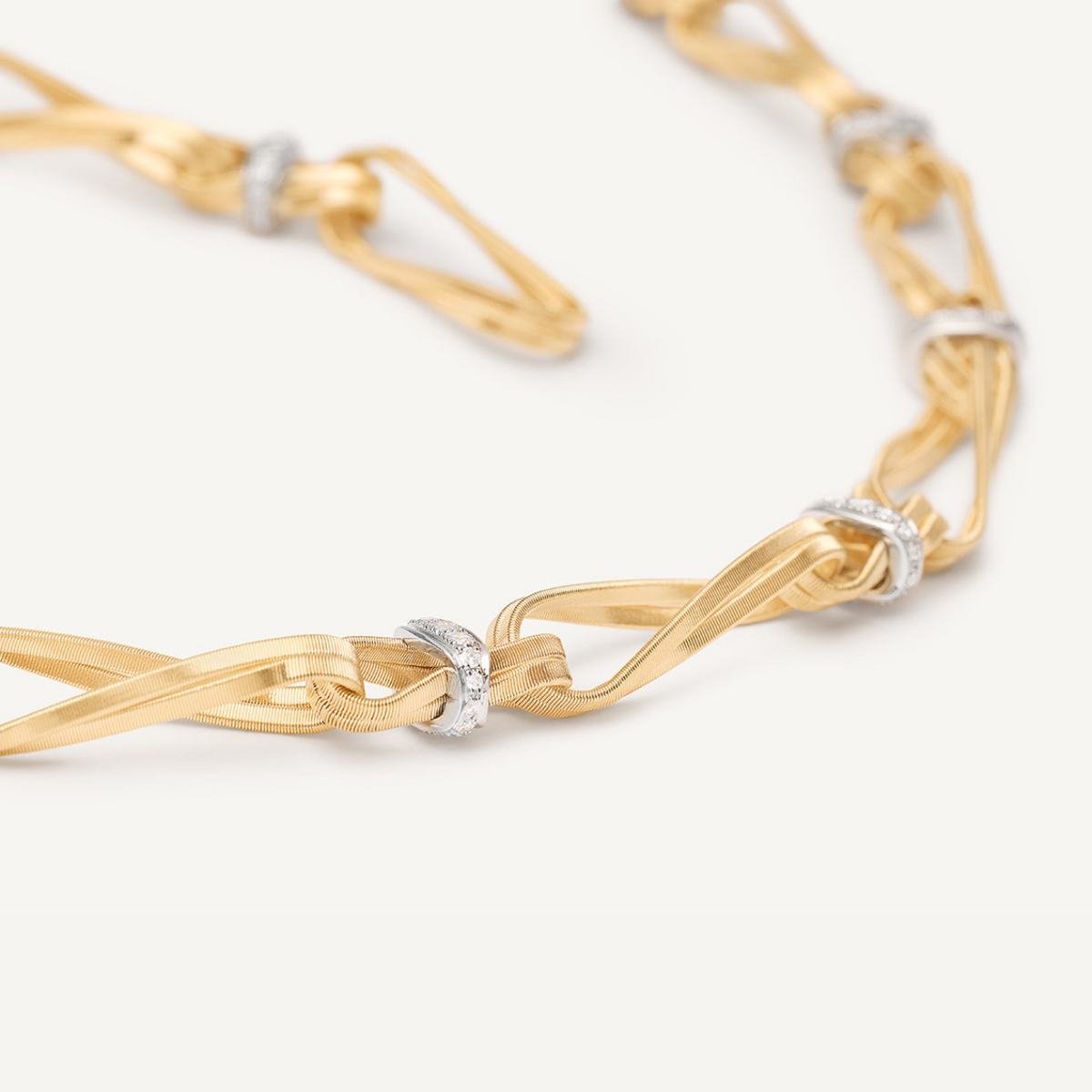 Marco Bicego Jewelry - Marrakech 18K Yellow Gold Twisted Double Coil Diamond Link Necklace | Manfredi Jewels
