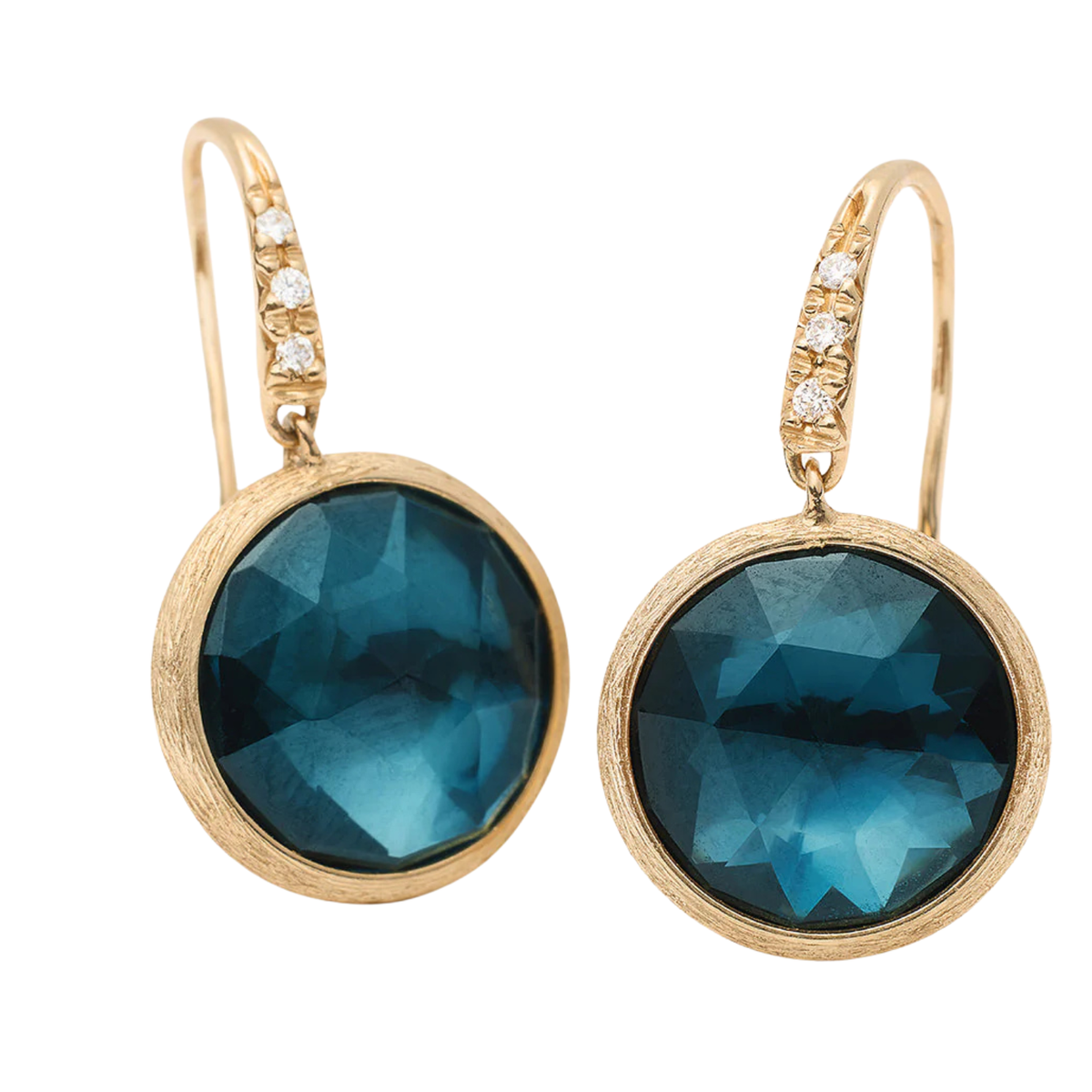Marco Bicego Jewelry - Jaipur Color 18K Yellow Gold London Blue Topaz Small Drop Diamond Earrings | Manfredi Jewels