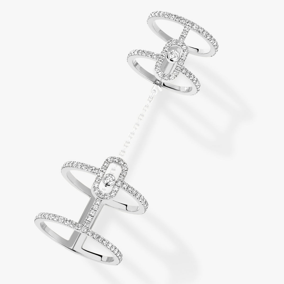 Messika Jewelry - Move Uno 18K White Gold Pavé Double Diamond Ring | Manfredi Jewels