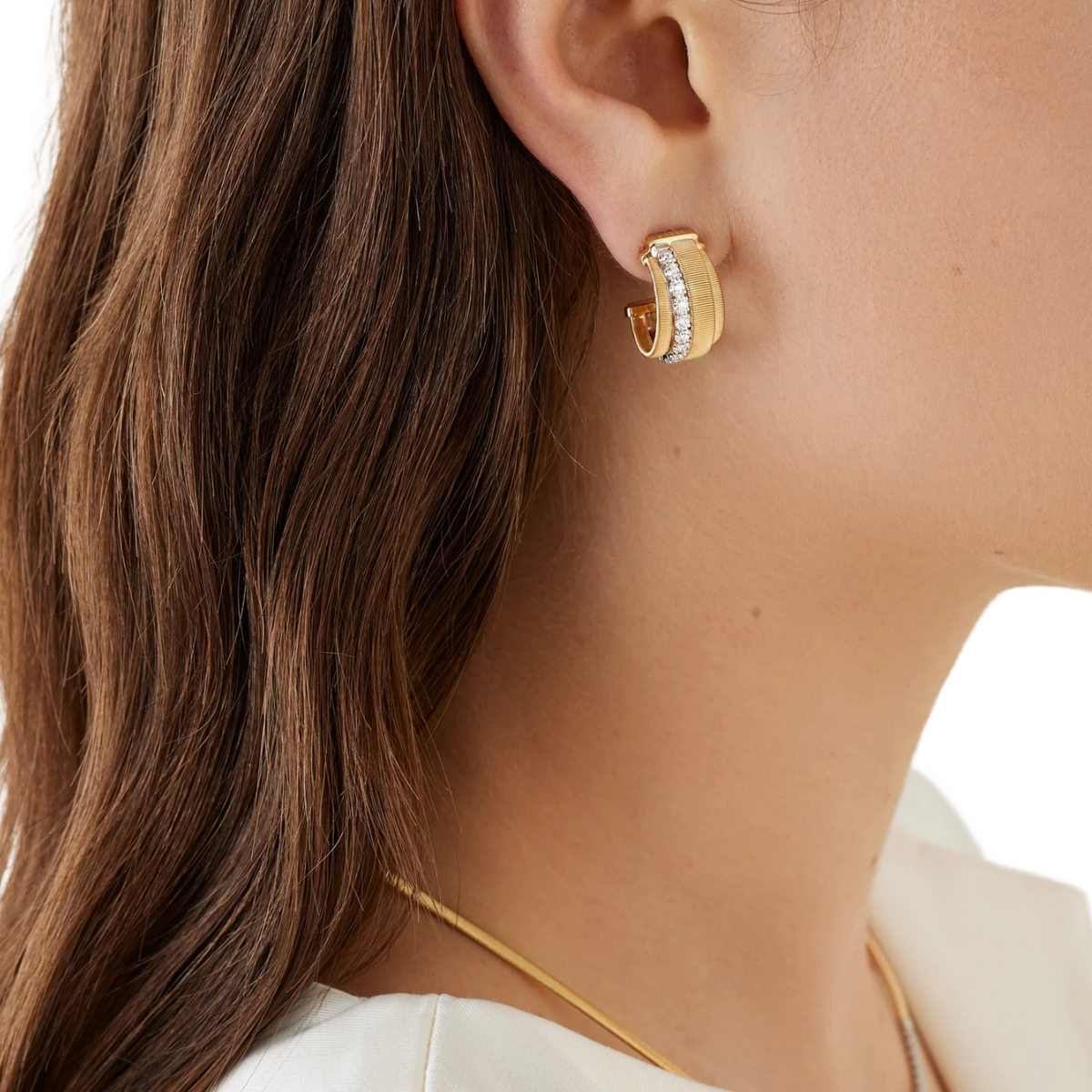 Marco Bicego - Masai 18K Yellow Gold Coil and Diamond Huggie Earrings | Manfredi Jewels