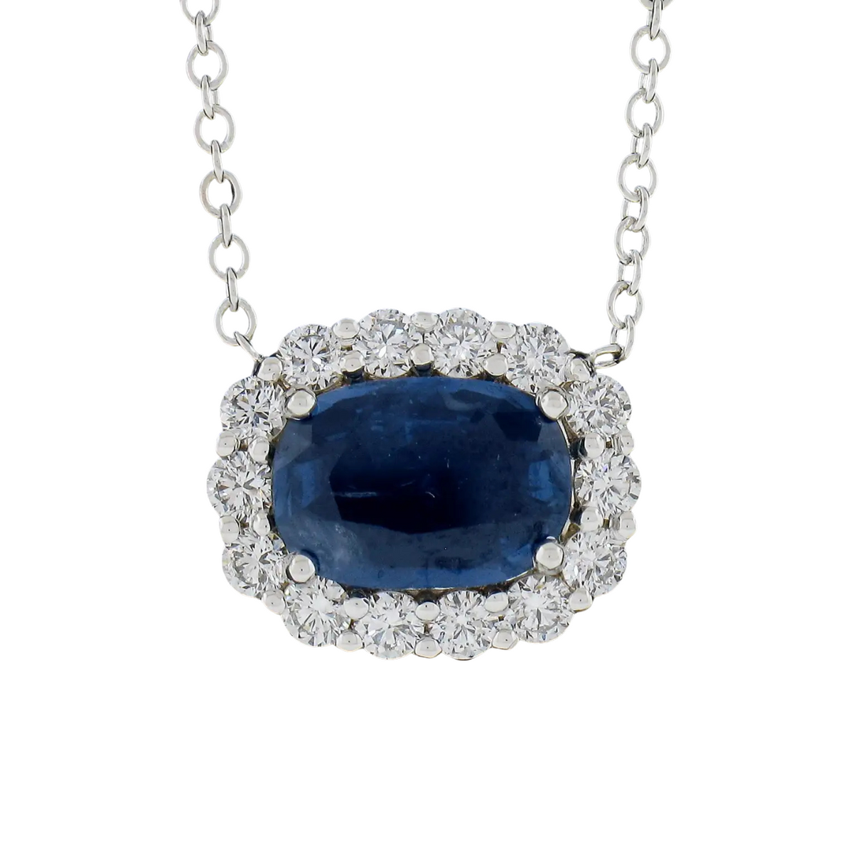 Manfredi Jewels - 18K White Gold & Sapphire Halo Necklace | Manfredi Jewels