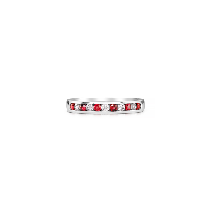 18K White Gold Diamond & Ruby Alternating Channel Set 3mm Band
