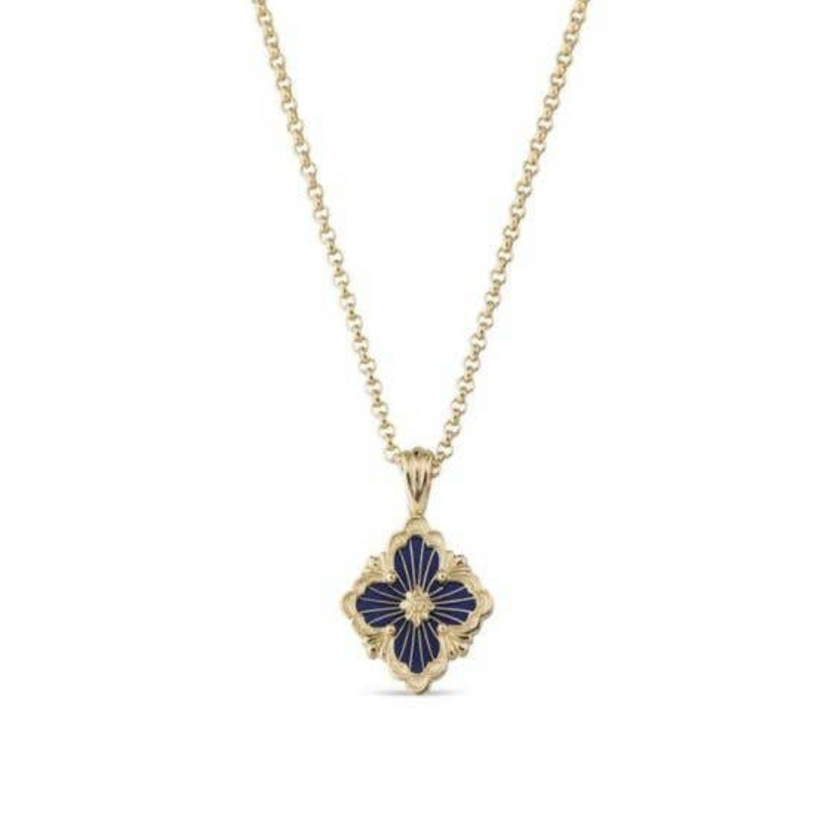 Buccellati Jewelry - Opera 18K Yellow Gold Tulle Blue Enamel Pendant Necklace | Manfredi Jewels