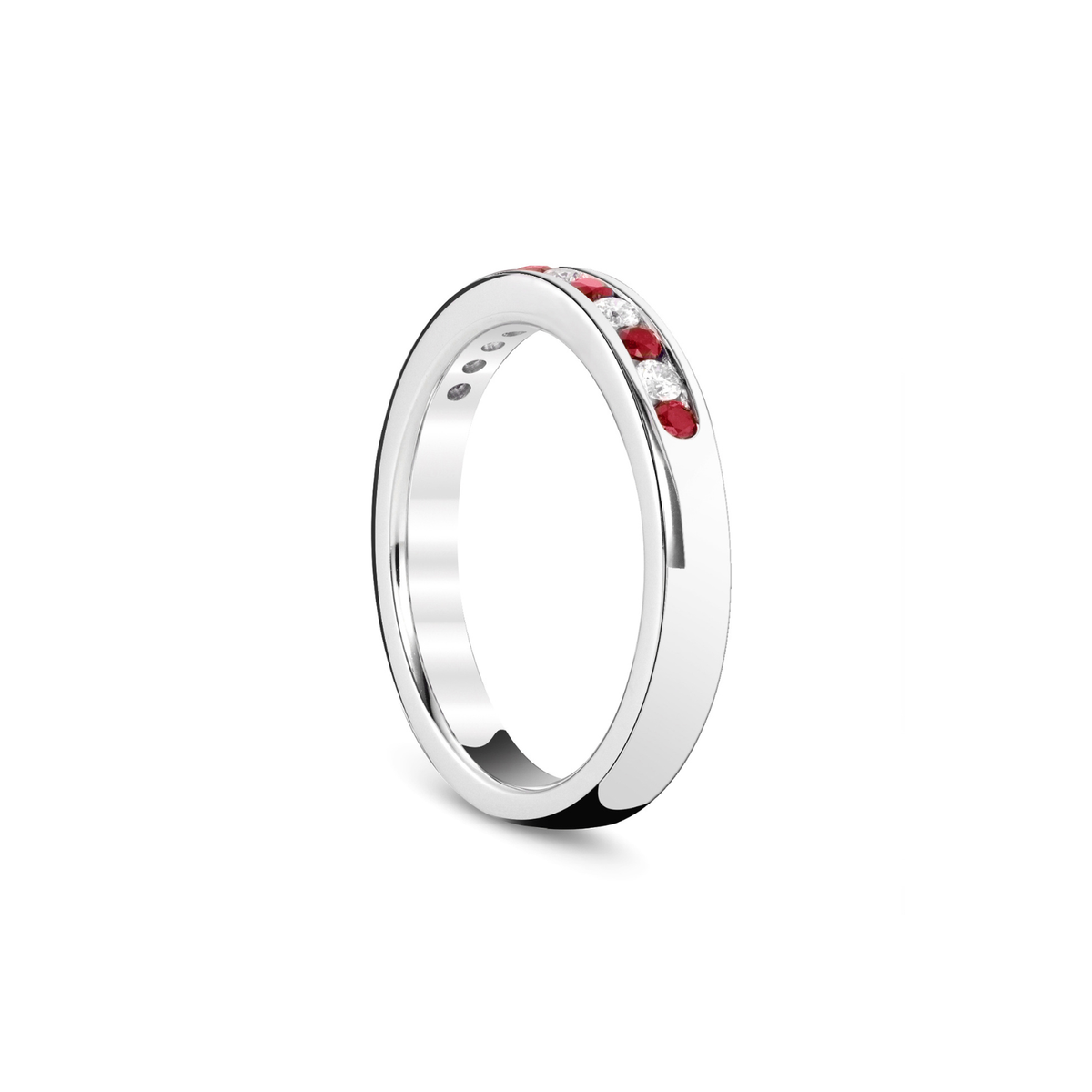 18K White Gold Diamond & Ruby Alternating Channel Set 3mm Band