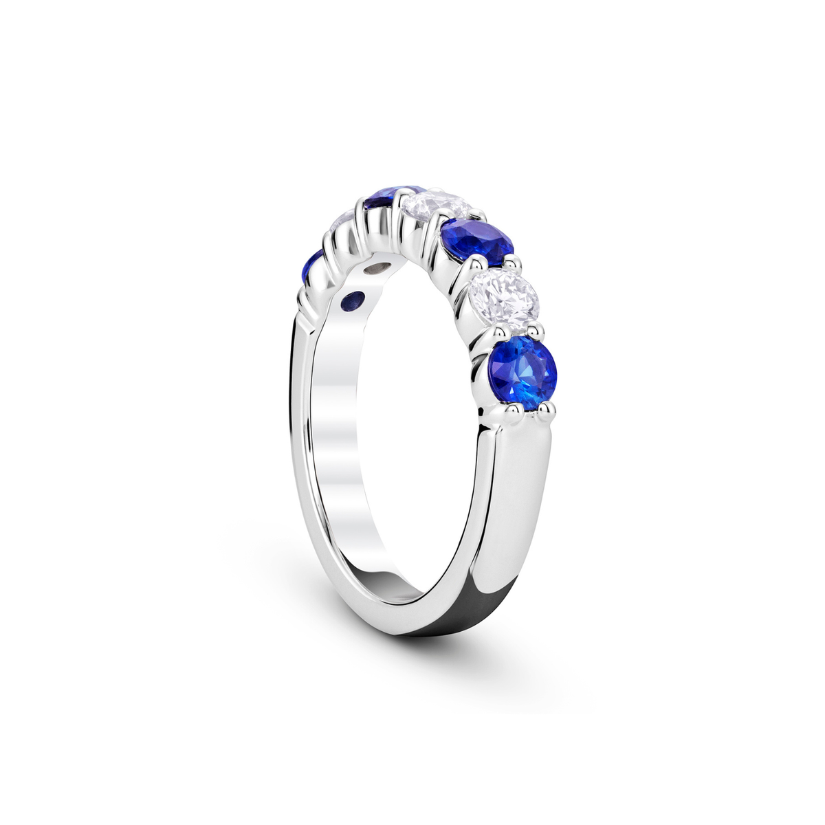 18K White Gold Diamond & Sapphire Alternating 7 Stone 3mm Band