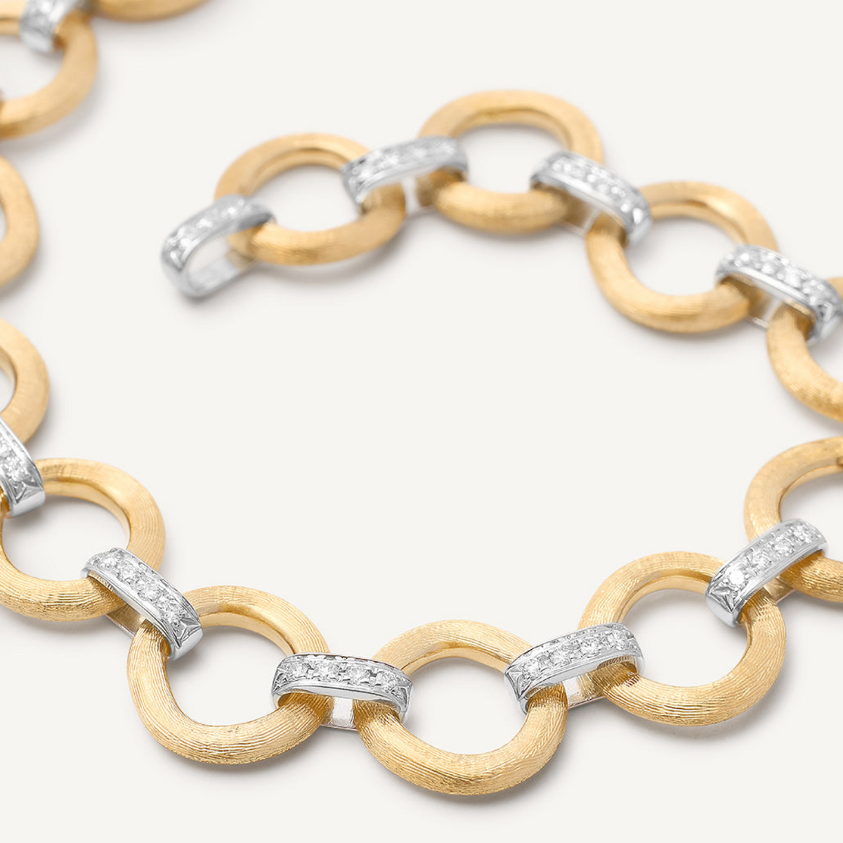 Marco Bicego Jewelry - Jaipur Link 18K Yellow & White Gold Flat-Link Single Row Diamond Bracelet | Manfredi Jewels