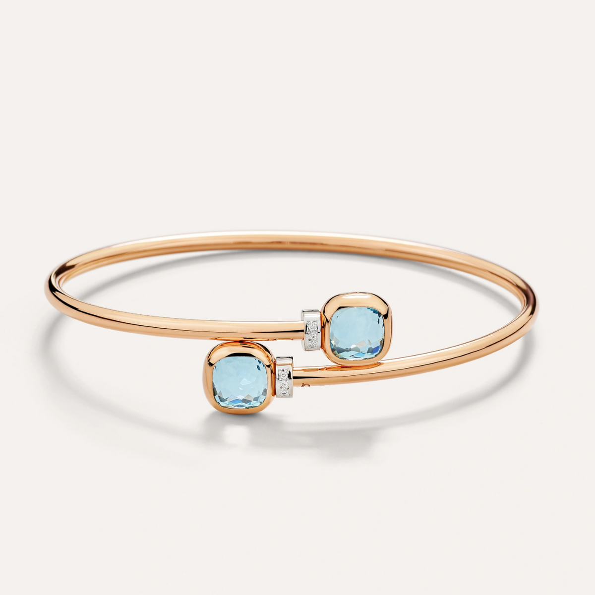 Pomellato Jewelry - Nudo 18K Rose Gold Diamond & Sky Blue Topaz Mini Bangle | Manfredi Jewels