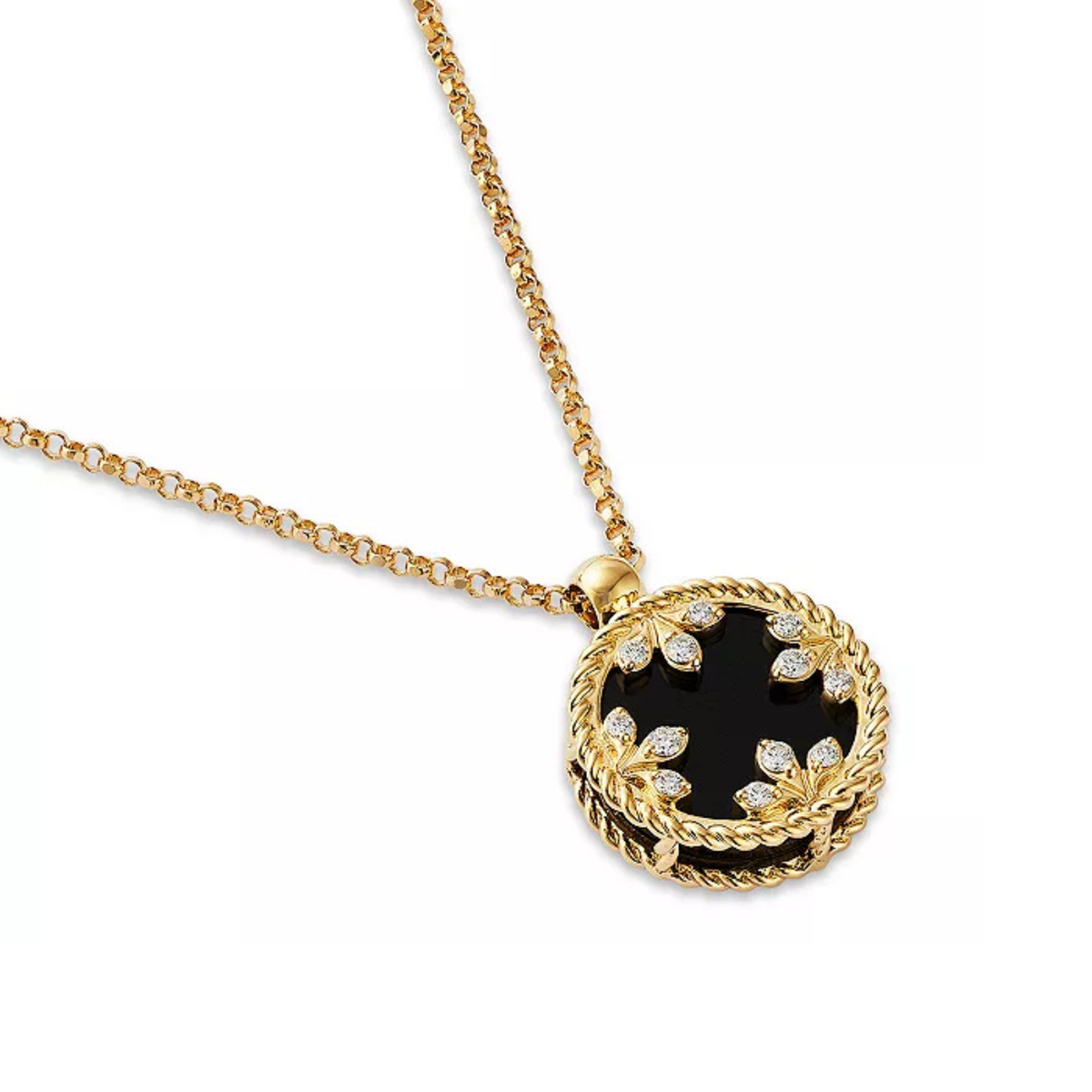 18K Yellow Gold, Diamond, Black Jade, & Mother Of Pearl Reversible Medallion Necklace