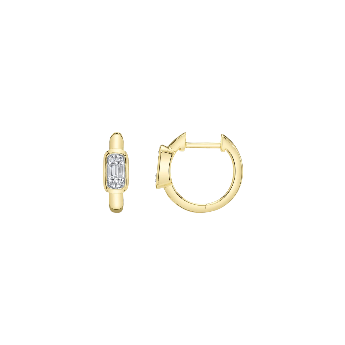 14K Yellow Gold Baguette Huggie Earrings