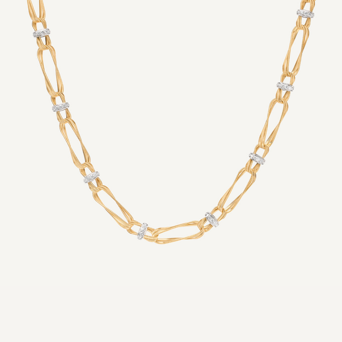 Marco Bicego Jewelry - Marrakech 18K Yellow Gold Twisted Double Coil Diamond Link Necklace | Manfredi Jewels