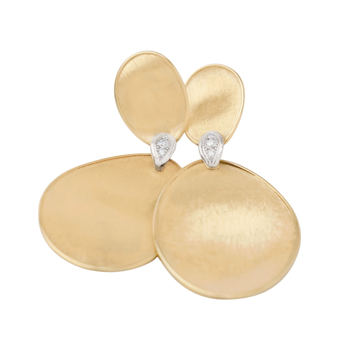 Marco Bicego Jewelry - Lunaria 18K Yellow Gold Large Two-Drop Earrings with Diamond | Manfredi Jewels