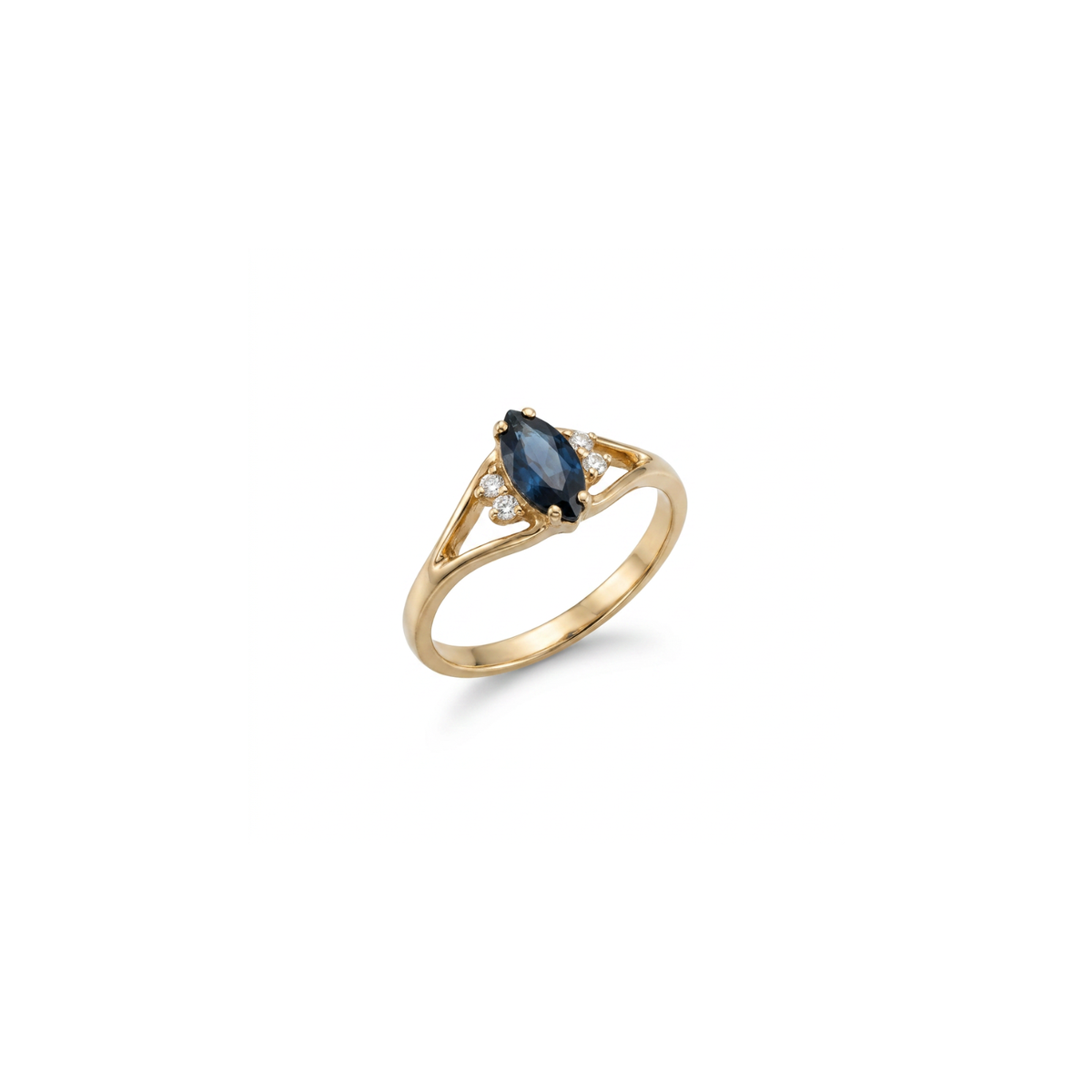 Estate 14K Yellow Gold Diamond & Marquise Sapphire Ring