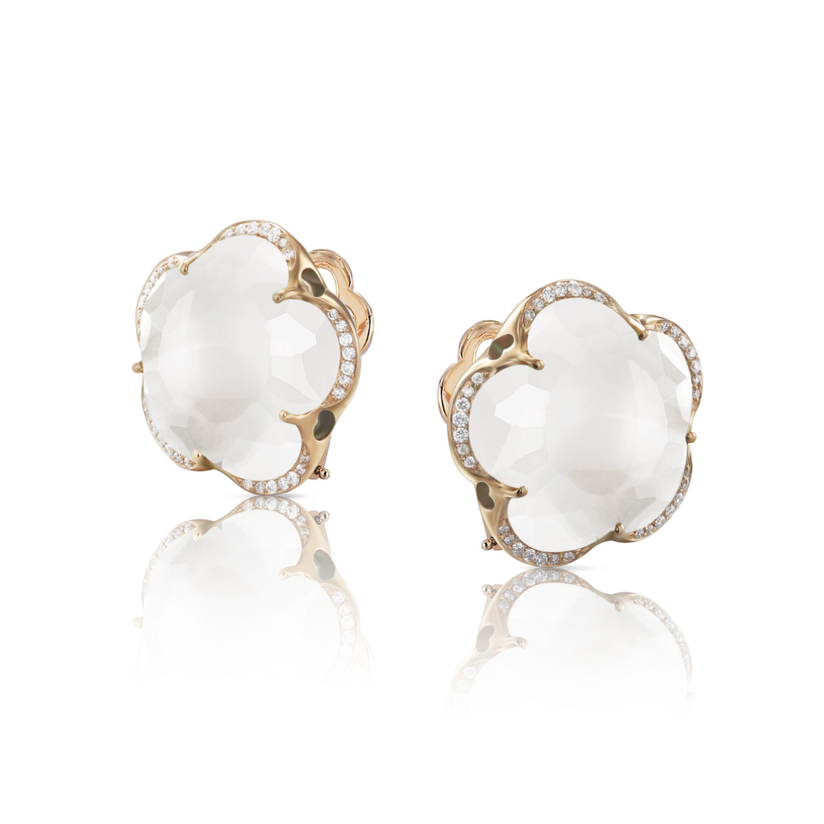 Pasquale Bruni Jewelry - Bon Ton 18K Rose Gold Milky Quartz & Diamond Flower Earrings | Manfredi Jewels