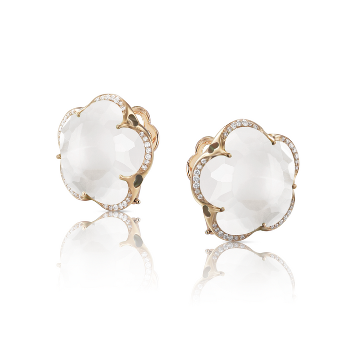 Pasquale Bruni Jewelry - Bon Ton 18K Rose Gold Milky Quartz & Diamond Flower Earrings | Manfredi Jewels