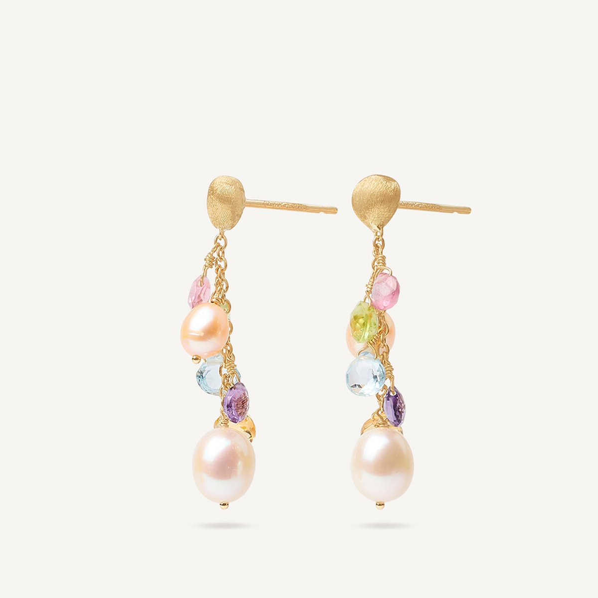 Marco Bicego Jewelry - Paradise 18K Yellow Gold Mixed Gemstone & Pearl Short Drop Earrings | Manfredi Jewels