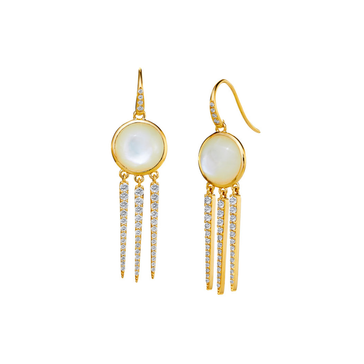 Syna Jewelry - Chakra 18K Yellow Gold Mother of Pearl & Diamond Dream Catcher Earrings | Manfredi Jewels