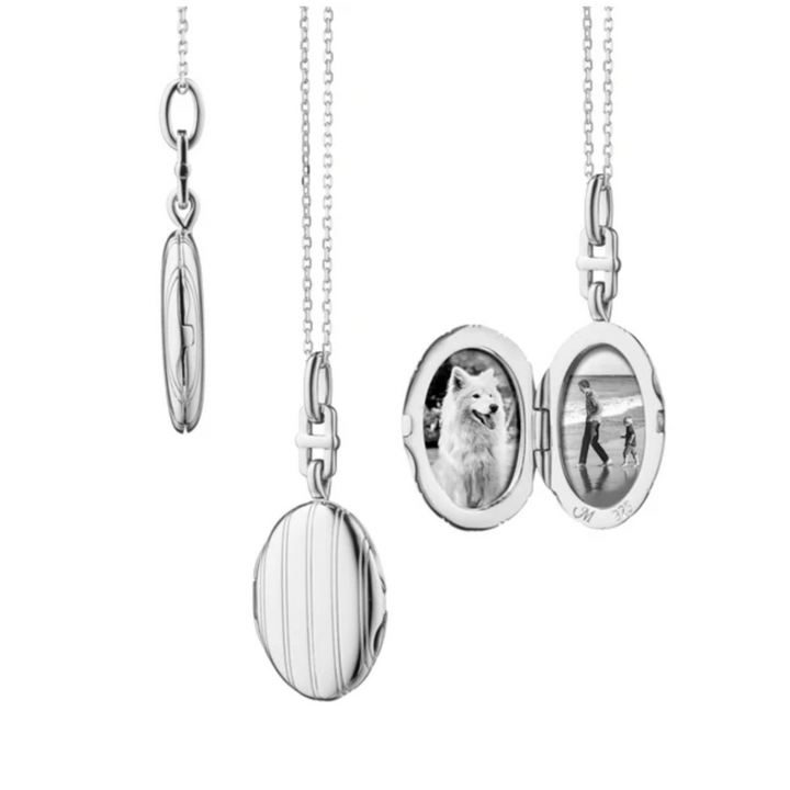 Monica Rich Kosann - Sterling Silver Slim Pinstripe ’Eve’ Locket Necklace | Manfredi Jewels