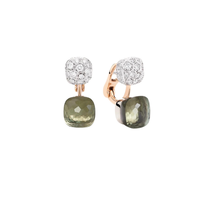 Pomellato Jewelry - Nudo 18K Rose Gold Double Prasiolite & Diamond Pavé Earrings | Manfredi Jewels
