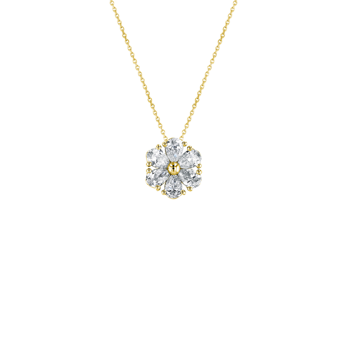 18K Yellow Gold Diamond Flower Necklace