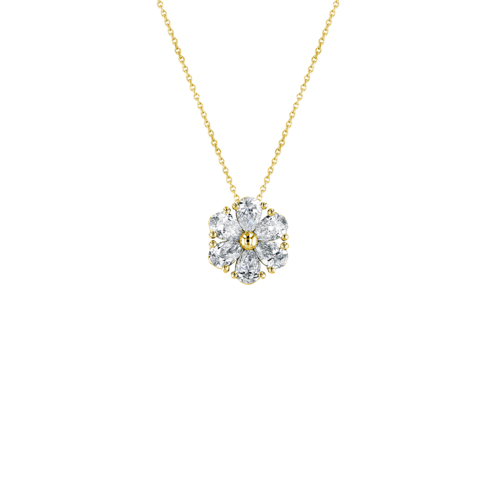 18K Yellow Gold Diamond Flower Necklace