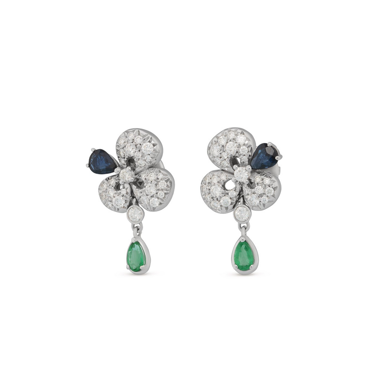 Miseno Jewelry - Ischia 18K White Gold Diamond Pavé Sapphires & Emeralds Drop Earrings | Manfredi Jewels