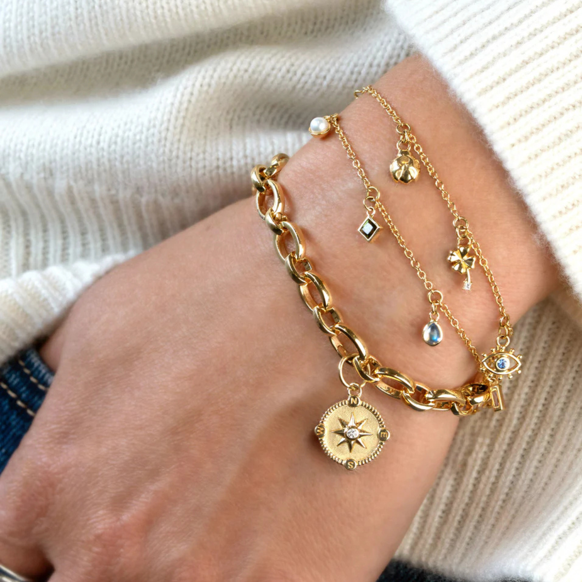 Monica Rich Kosann Jewelry - 18K Yellow Gold “Points of Light” Chain Bracelet | Manfredi Jewels